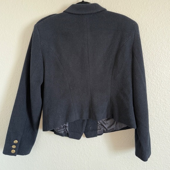 Vintage Moda Womens 16 Black Wool Blazer Military Double Breasted Prep Epaulet - Picture 2 of 9